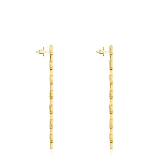 Pendientes logo largos con baño de oro 18 kt sobre plata 30 mm MANIFESTO^TOUS Best