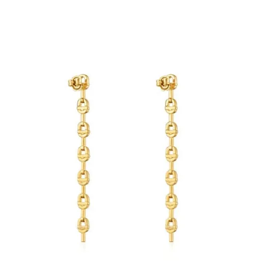 Pendientes logo largos con baño de oro 18 kt sobre plata 30 mm MANIFESTO^TOUS Best