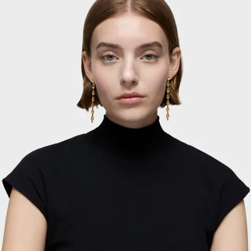 Pendientes logo largos con baño de oro 18 kt sobre plata 30 mm MANIFESTO^TOUS Best