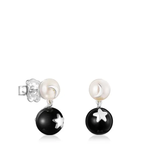 Pendientes luna-estrella perla y onix Magic Nature^TOUS