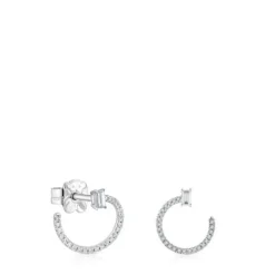 Pendientes medio aro cortos de oro blanco con diamantes Les Classiques^TOUS Hot