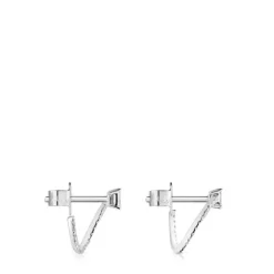 Pendientes medio aro cortos de oro blanco con diamantes Les Classiques^TOUS Hot