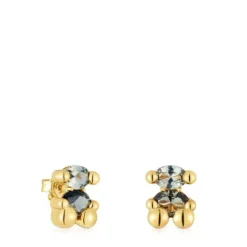 Pendientes motivo oso con baño de oro 18 kt sobre plata y espinela verde creada en laboratorio 13 mm Color Bear LGG^TOUS