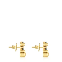 Pendientes motivo oso con baño de oro 18 kt sobre plata y espinela verde creada en laboratorio 13 mm Color Bear LGG^TOUS