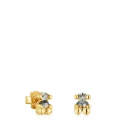 Pendientes motivo oso con baño de oro 18 kt sobre plata y espinela verde creada en laboratorio 8 mm Color Bear LGG^TOUS New
