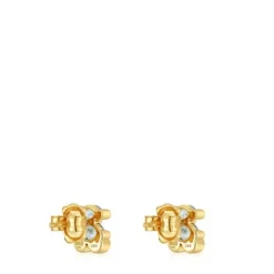 Pendientes motivo oso con baño de oro 18 kt sobre plata y espinela verde creada en laboratorio 8 mm Color Bear LGG^TOUS New