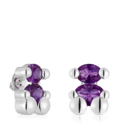 Pendientes motivo oso de plata y zafiro lila creado en laboratorio 23 mm Color Bear LGG^TOUS Best