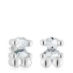 Pendientes motivo oso de plata y cuarzo cristal de roca 23 mm Color Bear^TOUS Clearance