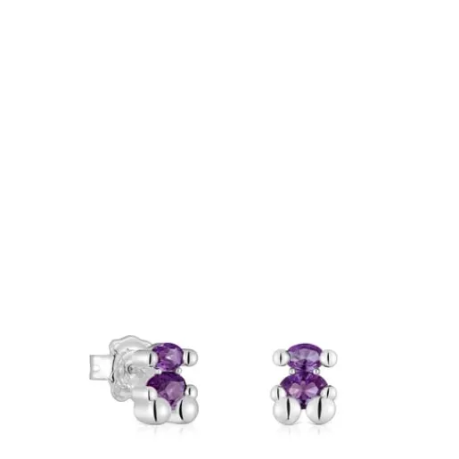 Pendientes motivo oso de y zafiro lila creado en laboratorio 8 mm Color Bear LGG^TOUS