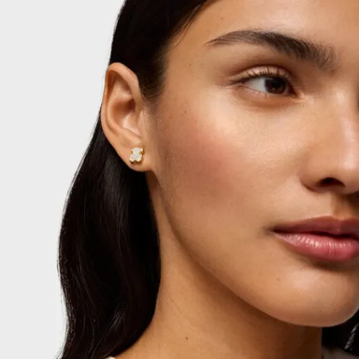 Pendientes oso con baño de oro 18 kt sobre plata y diamantes 1950^TOUS Hot