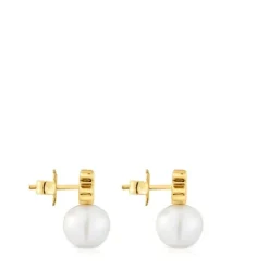 Pendientes oso con baño de oro 18 kt sobre plata y perla cultivada de agua dulce Sweet Dolls^TOUS