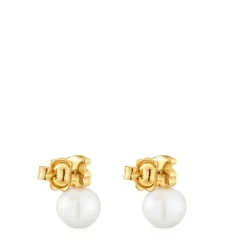 Pendientes oso con baño de oro 18 kt sobre plata y perla cultivada de agua dulce Sweet Dolls^TOUS