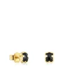 Pendientes oso con baño de oro 18 kt sobre plata y ónix 6 mm Icon Color^TOUS Sale