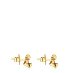 Pendientes oso pequeños con baño de oro 18 kt sobre plata y amatista Bold Bear^TOUS Hot