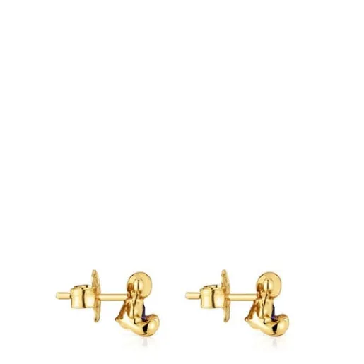 Pendientes oso pequeños con baño de oro 18 kt sobre plata y amatista Bold Bear^TOUS Hot