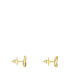 Pendientes pequeños con baño de oro 18 kt sobre plata y diamantes Nenufar^TOUS Clearance