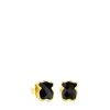 Pendientes pequeños con baño de oro 18 kt sobre plata y ónix facetado Color^TOUS New