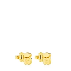 Pendientes pequeños con baño de oro 18 kt sobre plata y ónix facetado Color^TOUS New