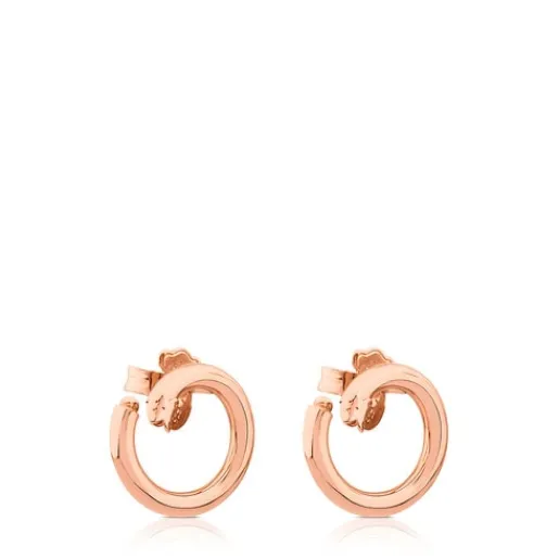 Pendientes pequeños con baño de oro rosa 18 kt sobre plata Hold^TOUS Outlet