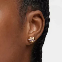 Pendientes pequeños corazón con baño de oro 18 kt sobre plata y rodolita Lligat^TOUS Hot