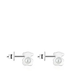 Pendientes pequeños oso de plata con perlas cultivadas 8 mm I-Bear^TOUS Best