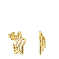 Pendientes pequeños triple estrella con baño de oro 18 kt sobre plata Bickie^TOUS Hot