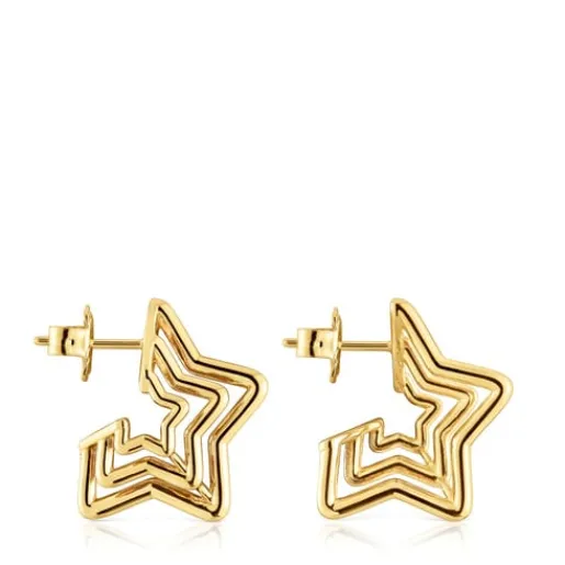 Pendientes pequeños triple estrella con baño de oro 18 kt sobre plata Bickie^TOUS Hot