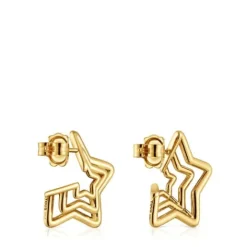 Pendientes pequeños triple estrella con baño de oro 18 kt sobre plata Bickie^TOUS Hot