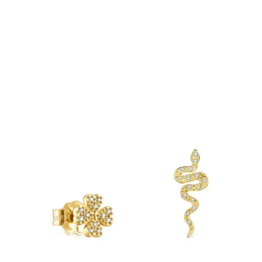 Pendientes trébol y serpiente de oro y diamantes Good Vibes^TOUS Online