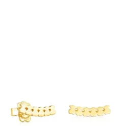 Pendientes trepadores osos con baño de oro 18 kt sobre plata Straight^TOUS Clearance