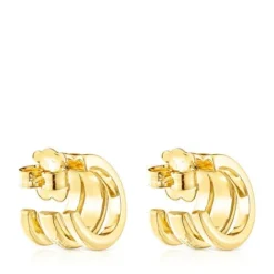 Pendientes triple aro con baño de oro 18 kt sobre plata fellow^TOUS