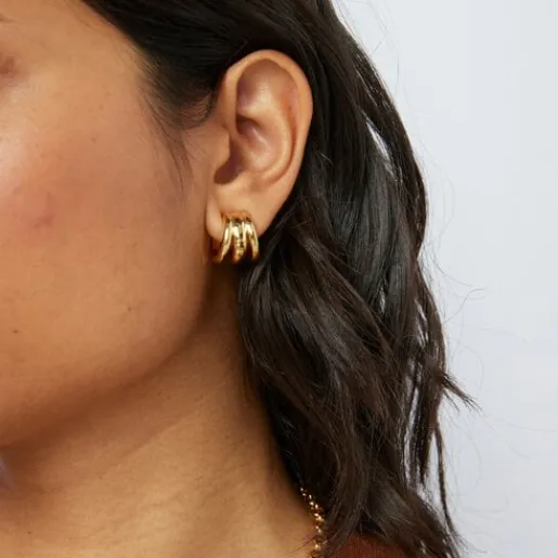 Pendientes triple aro con baño de oro 18 kt sobre plata fellow^TOUS