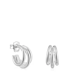Pendientes triple aro cortos de plata Basics^TOUS Best