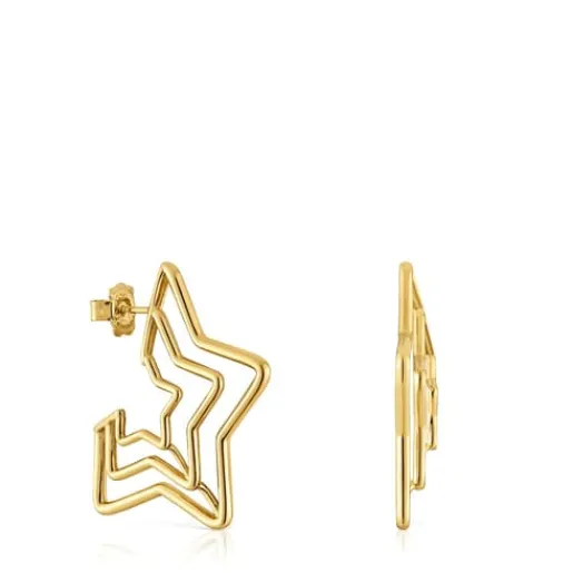 Pendientes triple estrella con baño de oro 18 kt sobre plata Bickie^TOUS Online