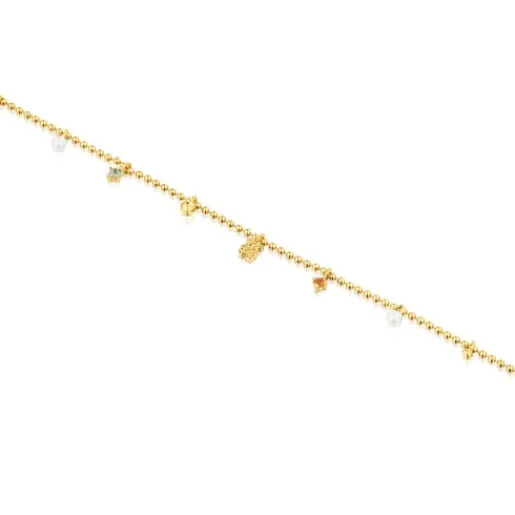 Pulsera cadena con baño de oro de 18 kt sobre plata, perlas cultivadas y gemas Grain^TOUS Clearance