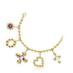 Pulsera cadena con baño de oro 18 kt sobre plata y motivos colgantes con gemas Sugar Party^TOUS New