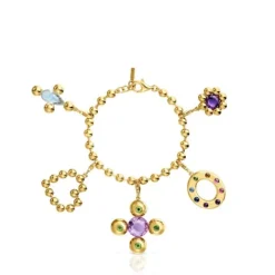 Pulsera cadena con baño de oro 18 kt sobre plata y motivos colgantes con gemas Sugar Party^TOUS New
