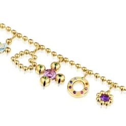 Pulsera cadena con baño de oro 18 kt sobre plata y motivos colgantes con gemas Sugar Party^TOUS New