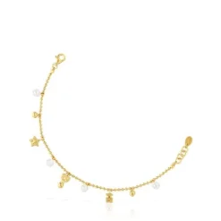 Pulsera cadena con baño de oro de 18 kt sobre plata, perlas cultivadas y motivos Grain^TOUS Sale