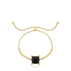 Pulsera cadena con detalles en baño de oro 18 kt sobre plata y ónix Color Black^TOUS
