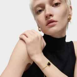 Pulsera cadena con detalles en baño de oro 18 kt sobre plata y ónix Color Black^TOUS