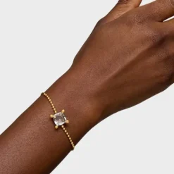 Pulsera cadena con detalles en baño de oro 18 kt sobre plata y cuarzo cristal de roca Color White^TOUS Online
