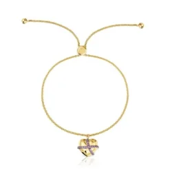 Pulsera cadena corazón con baño de oro 18 kt sobre plata y rodolita Lligat^TOUS Discount