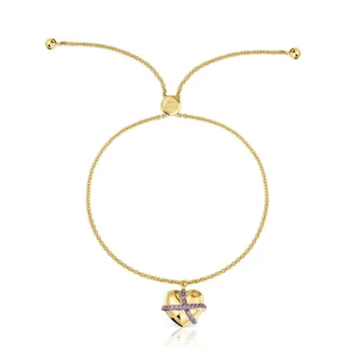 Pulsera cadena corazón con baño de oro 18 kt sobre plata y rodolita Lligat^TOUS Discount