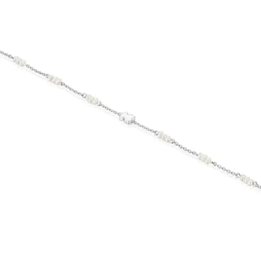 Pulsera cadena de plata, perlas cultivadas y detalle oso Sweet Dolls^TOUS
