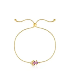 Pulsera cadena motivo oso con baño de oro 18 kt sobre plata y zafiro lila creado en laboratorio 8 mm Color Bear LGG^TOUS