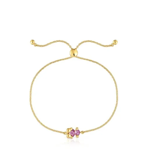 Pulsera cadena motivo oso con baño de oro 18 kt sobre plata y zafiro lila creado en laboratorio 8 mm Color Bear LGG^TOUS