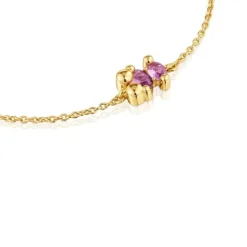Pulsera cadena motivo oso con baño de oro 18 kt sobre plata y zafiro lila creado en laboratorio 8 mm Color Bear LGG^TOUS