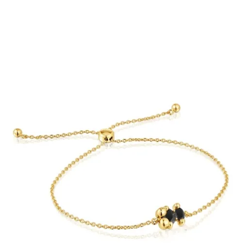 Pulsera cadena motivo oso con baño de oro 18 kt sobre plata y ónix Color Bear^TOUS Outlet