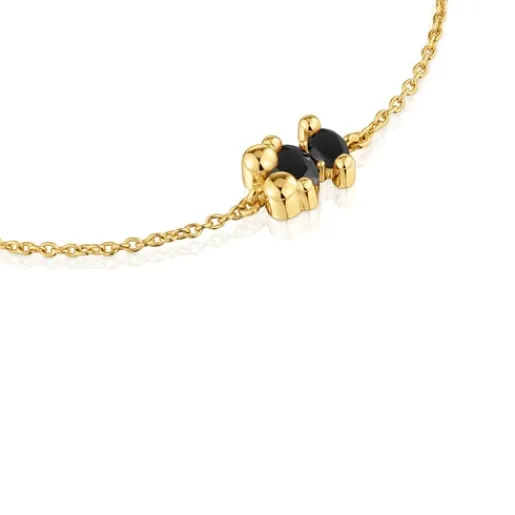 Pulsera cadena motivo oso con baño de oro 18 kt sobre plata y ónix Color Bear^TOUS Outlet